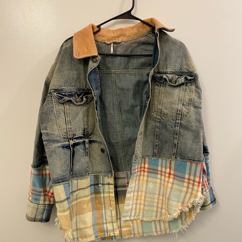 Free People jean jacket with flannel. Size XS/S but can also fit medium.
